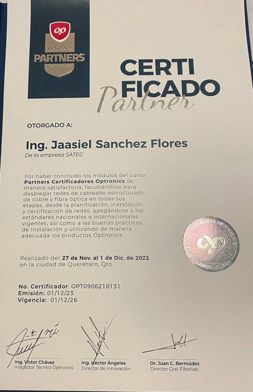 Certificado Cableado Estructurado y Fibra Óptica